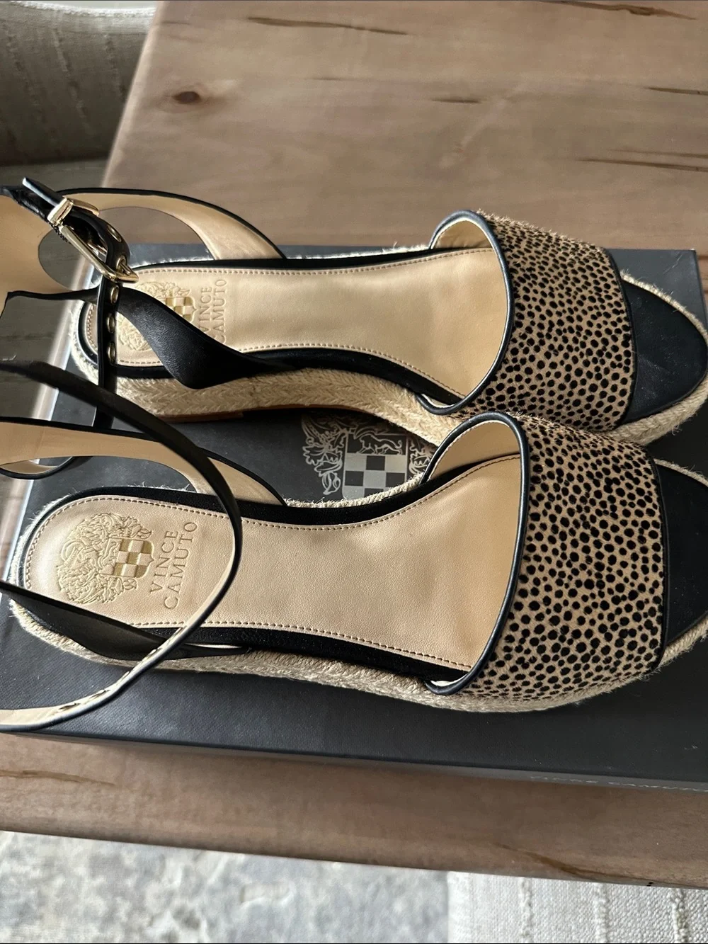 Vince Camuto Black & Leopard Espadrille Platform Sandals